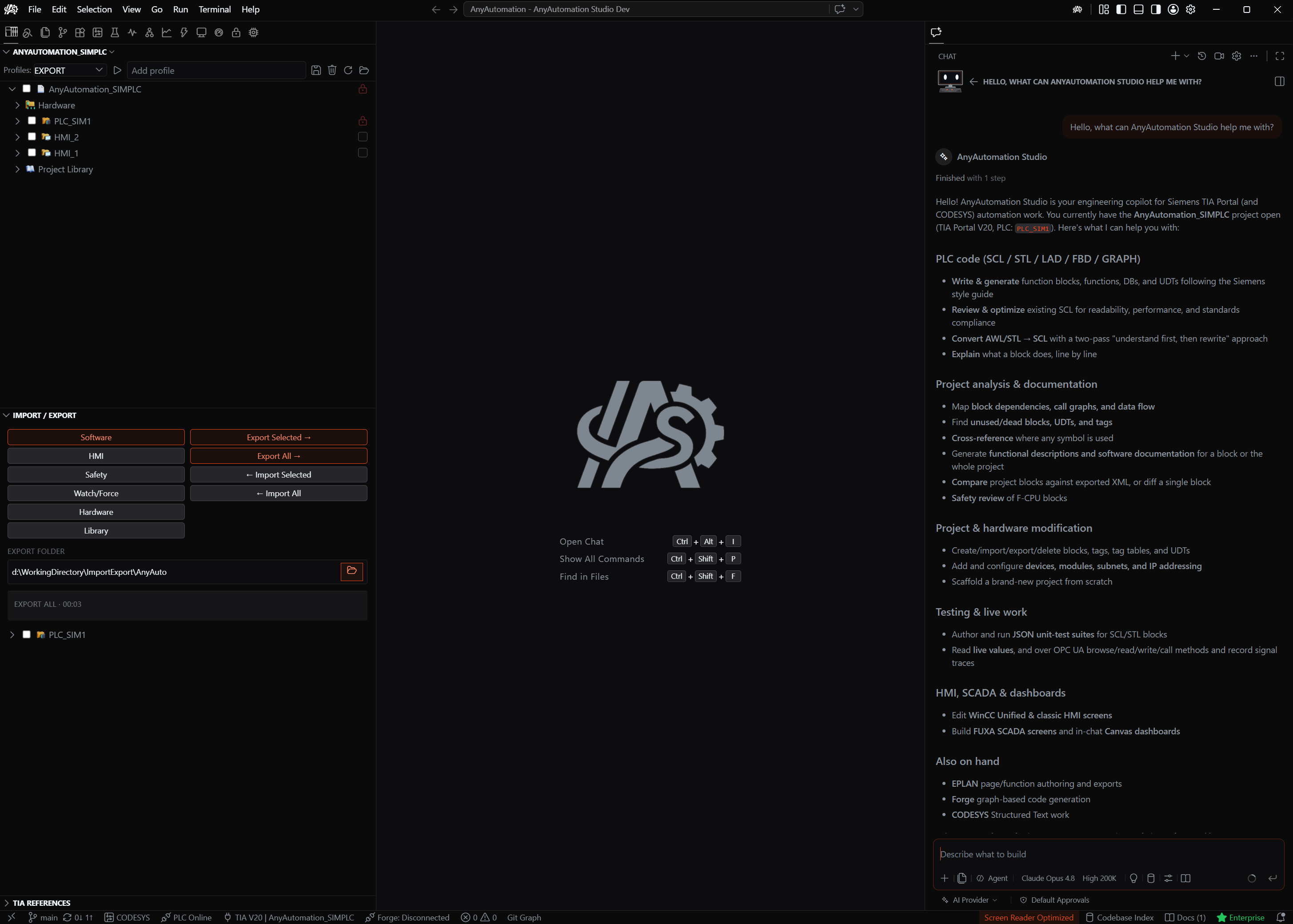 AnyAutomation Studio: KI-Chat zum TIA-Projekt